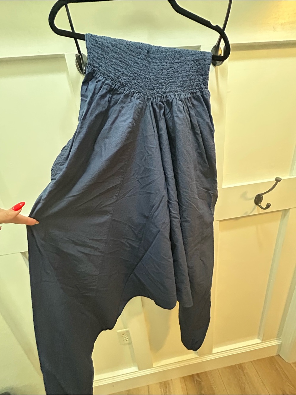 Women’s Navy Smocked jumpsuit with harem Pants - Picture 4 of 4